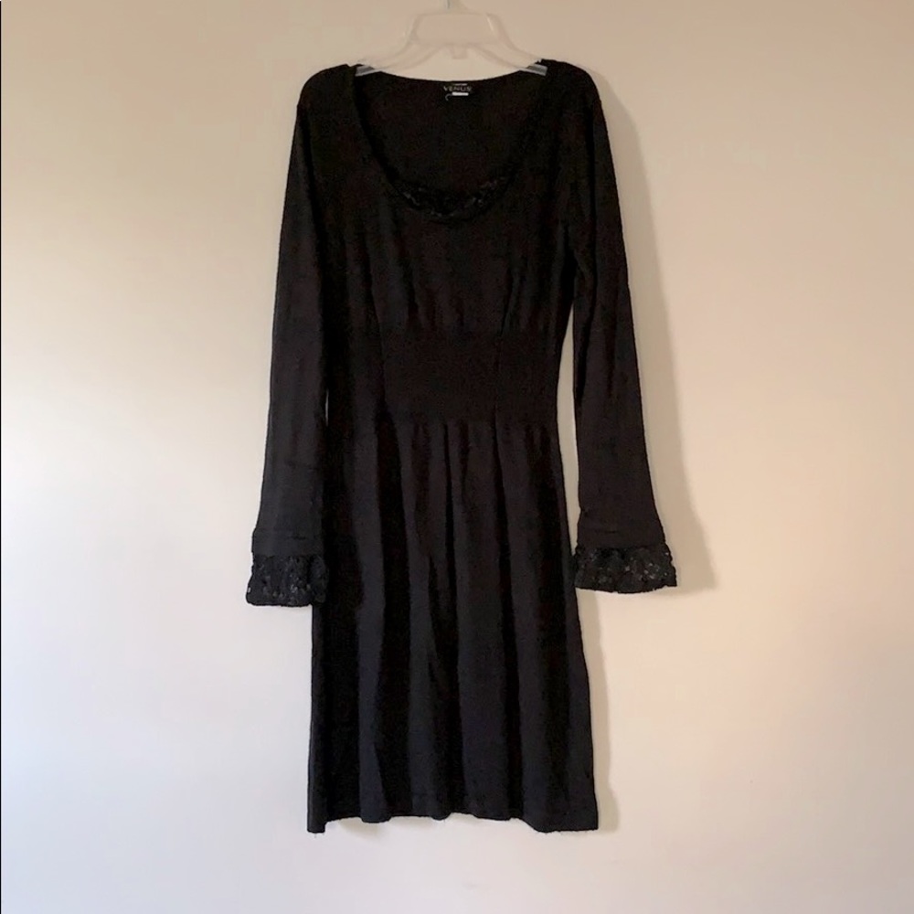 Venus Black Long Sleeve Knit Dress